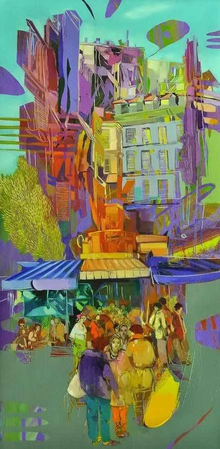 yakınlaştır "Cafeler" eseri HAKAN ESMER tarafından 2014 yılında 80x40 cm ölçülerinde Tuval üzeri yağlı boya tekniği ile yapılmıştır.