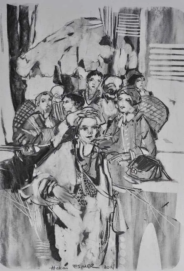 yakınlaştır "Cafe" eseri HAKAN ESMER tarafından 2014 yılında 40x32 cm ölçülerinde Kağıt üzeri desen tekniği ile yapılmıştır.