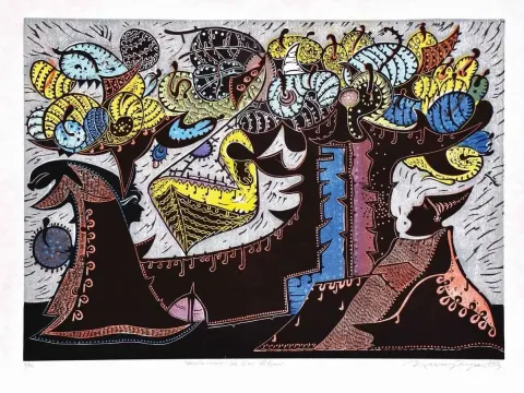 "Arayış , Kitamachi-" eseri HASAN KIRAN tarafından 2012 yılında 60x84 cm ölçülerinde Ağaç Baskı tekniği ile yapılmıştır.