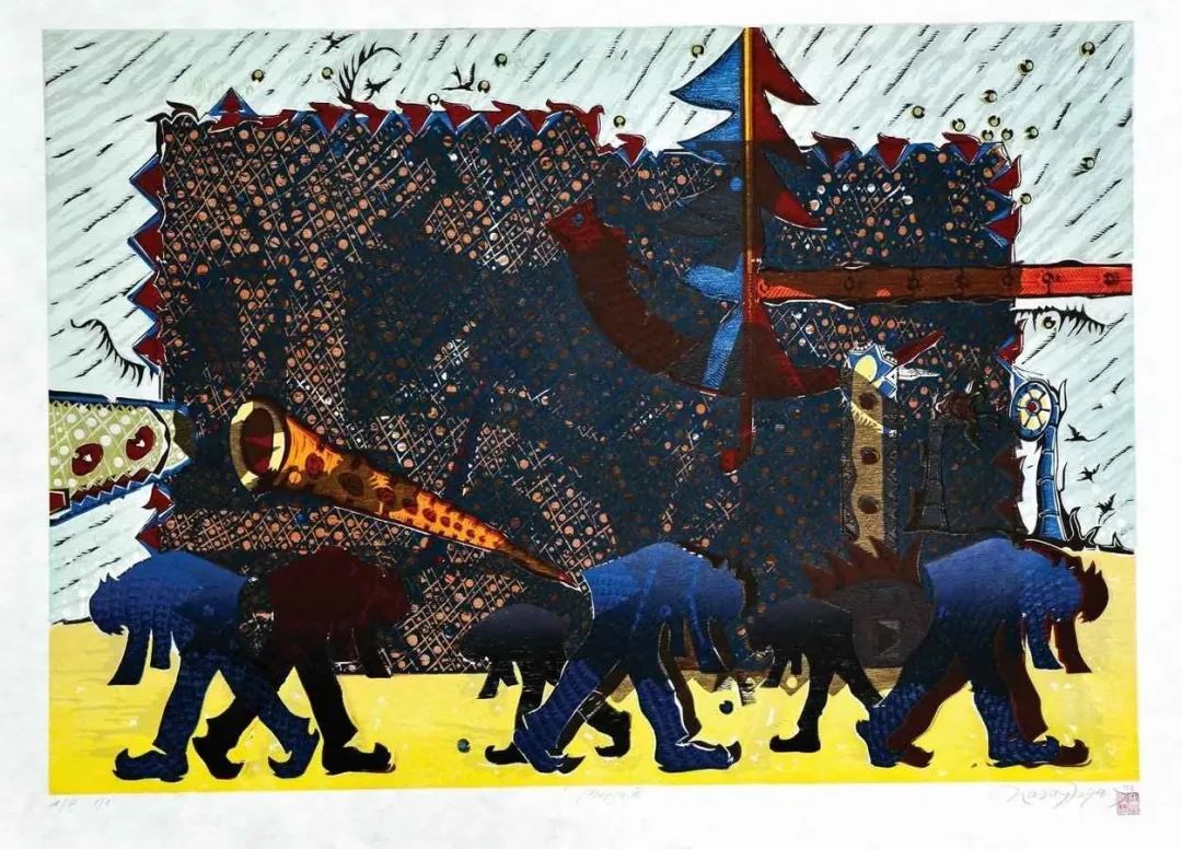 yakınlaştır "Arayış VI,-" eseri HASAN KIRAN tarafından 2012 yılında 85x120 cm ölçülerinde Ağaç Baskı tekniği ile yapılmıştır.