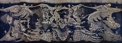 "Arayış , Döngü-" eseri HASAN KIRAN tarafından 2013 yılında 180x510 cm ölçülerinde Ana Kalıp tekniği ile yapılmıştır.
