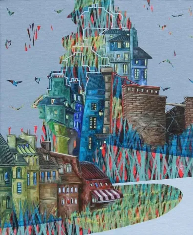 "isimsiz" eseri BAKİ BODUR tarafından 2014 yılında 46x38 cm ölçülerinde Tuval üzeri akrilik ve yağlı boya tekniği ile yapılmıştır.