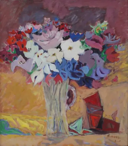 HAMZA İNANÇ — “Vazoda Çiçekler”, 2000 "Vazoda Çiçekler" eseri HAMZA İNANÇ tarafından 2000 yılında 80x70 cm ölçülerinde Tuval üzeri yağlı boya tekniği ile yapılmıştır.