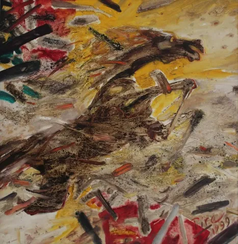 MUHARREM PİRE — “İsimsiz”, 1999 "İsimsiz" eseri MUHARREM PİRE tarafından 1999 yılında 70x70 cm ölçülerinde Tuval üzeri yağlı boya tekniği ile yapılmıştır.