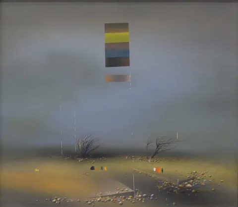 "İsimsiz" eseri EKREM KAHRAMAN tarafından 2003 yılında 80x90 cm ölçülerinde Tuval üzeri yağlı boya tekniği ile yapılmıştır.