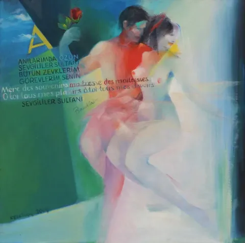 KAYIHAN KESKİNOK — “İsimsiz”, 2004 "İsimsiz" eseri KAYIHAN KESKİNOK tarafından 2004 yılında 100x100 cm ölçülerinde Tuval üzeri yağlı boya tekniği ile yapılmıştır.