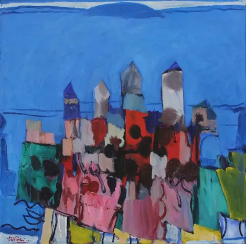 "Marmaris" eseri ADNAN TURANİ tarafından 100x100 cm ölçülerinde Tuval üzeri yağlı boya tekniği ile yapılmıştır.