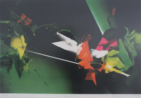 "Fantasia" eseri GÜNGÖR TANER tarafından 1997 yılında 50x75 cm ölçülerinde Taş Baskı 37/100 tekniği ile yapılmıştır.