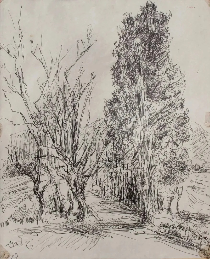 "İsimsiz" eseri ZEKİ FAİK İZER tarafından 39x32 cm ölçülerinde Desen tekniği ile yapılmıştır.