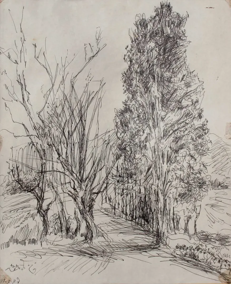 yakınlaştır "İsimsiz" eseri ZEKİ FAİK İZER tarafından 39x32 cm ölçülerinde Desen tekniği ile yapılmıştır.