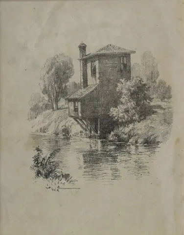 "İsimsiz" eseri HOCA ALİ RIZA tarafından 24x18 cm ölçülerinde Litografi tekniği ile yapılmıştır.