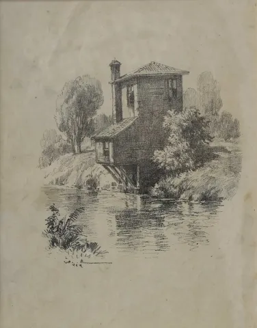 "İsimsiz" eseri HOCA ALİ RIZA tarafından 24x18 cm ölçülerinde Litografi tekniği ile yapılmıştır.