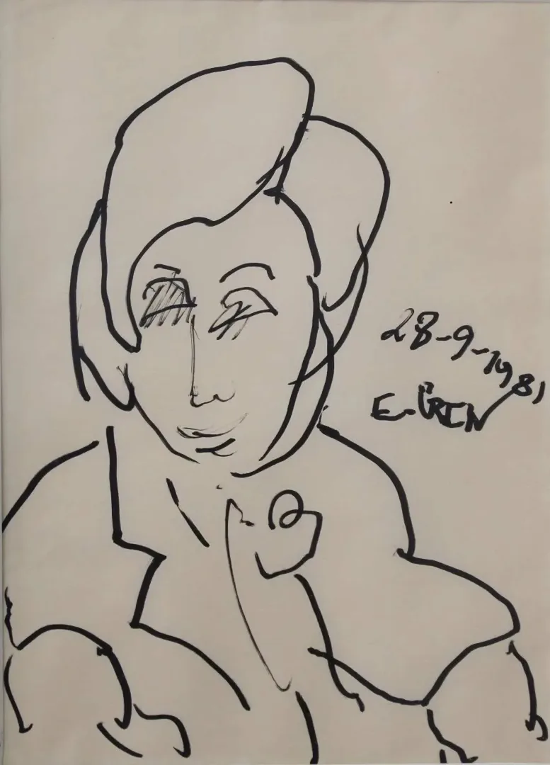 yakınlaştır "İsimsiz" eseri EŞREF ÜREN tarafından 1981 yılında 28x20 cm ölçülerinde Desen tekniği ile yapılmıştır.