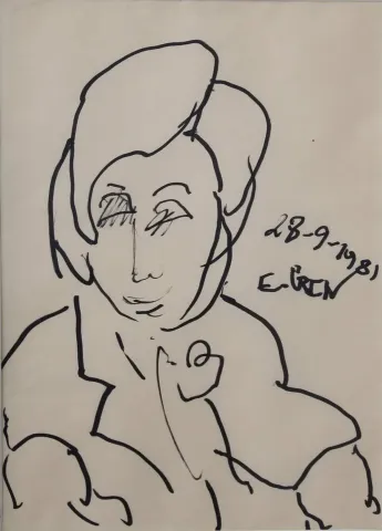 "İsimsiz" eseri EŞREF ÜREN tarafından 1981 yılında 28x20 cm ölçülerinde Desen tekniği ile yapılmıştır.