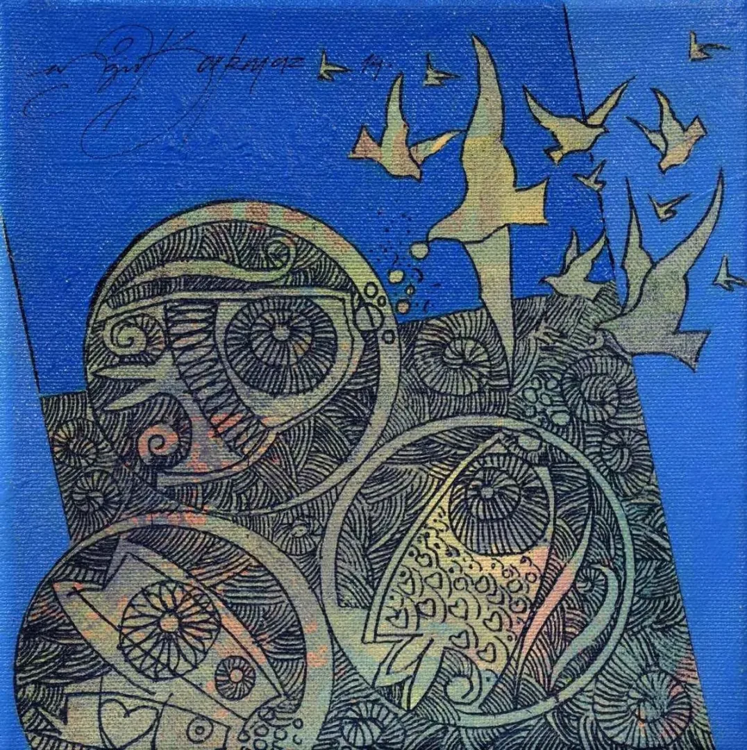 Bu eser ENGİN KORKMAZ tarafından 2014 yılında 20x20 cm ölçülerinde Tuval üzeri akrilik boya tekniği ile yapılmıştır.