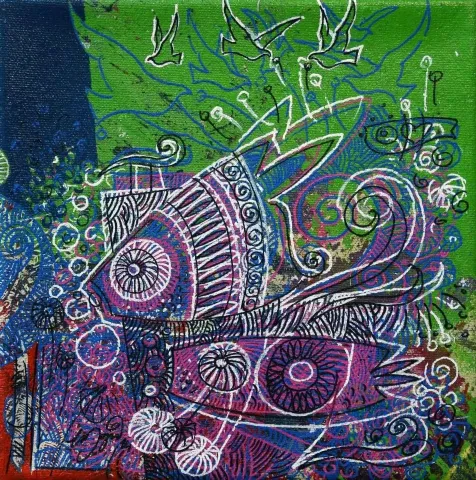 Bu eser ENGİN KORKMAZ tarafından 2014 yılında 20x20 cm ölçülerinde Tuval üzeri akrilik boya tekniği ile yapılmıştır.