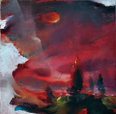 Bu eser SERDAR LEBLEBİCİ tarafından 2014 yılında 20x20 cm ölçülerinde Tuval üzeri yağlı boya tekniği ile yapılmıştır.