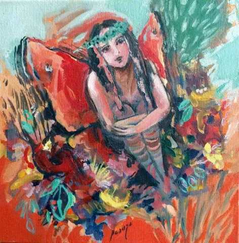 Bu eser PERUZE HAMURCU tarafından 2014 yılında 20x20 cm ölçülerinde Tuval üzeri yağlı boya tekniği ile yapılmıştır.