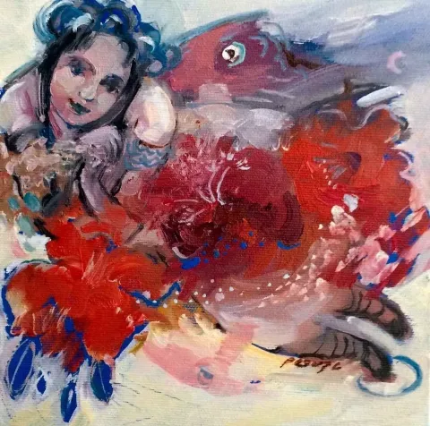 PERUZE HAMURCU — 2014 Bu eser PERUZE HAMURCU tarafından 2014 yılında 20x20 cm ölçülerinde Tuval üzeri yağlı boya tekniği ile yapılmıştır.