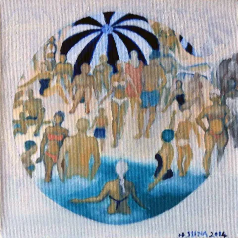 SUNA SÖNMEZALP — 2014 Bu eser SUNA SÖNMEZALP tarafından 2014 yılında 20x20 cm ölçülerinde Tuval üzeri yağlı boya tekniği ile yapılmıştır.