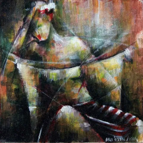 Bu eser ASLI ÖZEN tarafından 2014 yılında 20x20 cm ölçülerinde Tuval üzeri yağlı boya tekniği ile yapılmıştır.