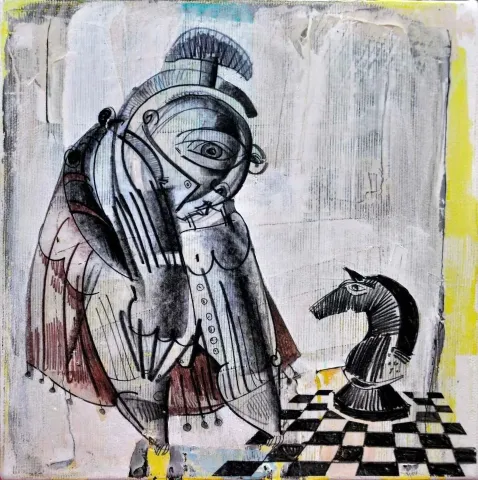 ERHAN LANPİR — “At Terbiyecisi”, 2014 "At Terbiyecisi" eseri ERHAN LANPİR tarafından 2014 yılında 20x20 cm ölçülerinde Tuval üzeri yağlı boya tekniği ile yapılmıştır.