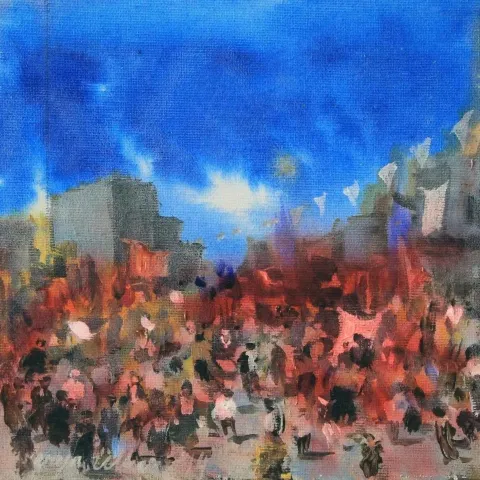 Bu eser DERYA ÜLKER tarafından 2014 yılında 20x20 cm ölçülerinde Tuval üzeri yağlı boya tekniği ile yapılmıştır.