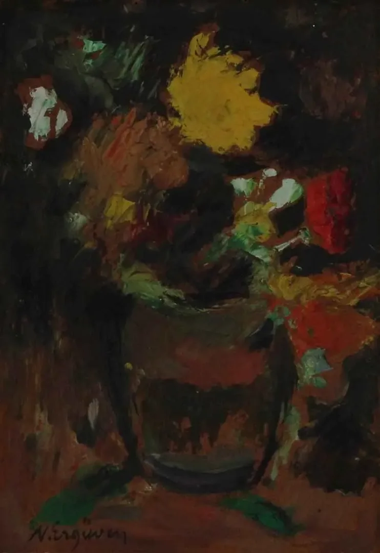 yakınlaştır "Natürmort" eseri NURETTİN ERGÜVEN tarafından 28x19 cm ölçülerinde yapılmıştır.