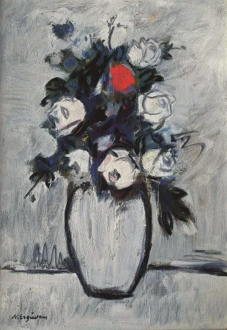 "Güller" eseri NURETTİN ERGÜVEN tarafından 55x39 cm ölçülerinde Duralit üzeri yağlı boya tekniği ile yapılmıştır.