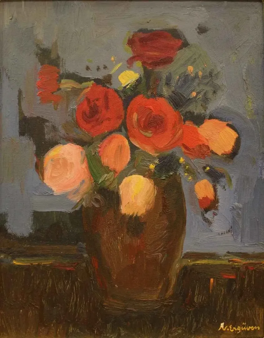NURETTİN ERGÜVEN — “isimsiz” "isimsiz" eseri NURETTİN ERGÜVEN tarafından 36x29 cm ölçülerinde Duralit üzeri yağlı boya tekniği ile yapılmıştır.