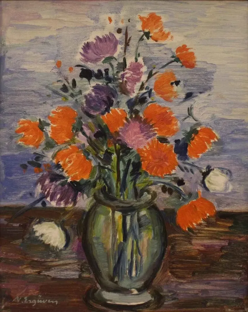 NURETTİN ERGÜVEN — “isimsiz” "isimsiz" eseri NURETTİN ERGÜVEN tarafından 50x38 cm ölçülerinde Tuval üzeri yağlı boya tekniği ile yapılmıştır.