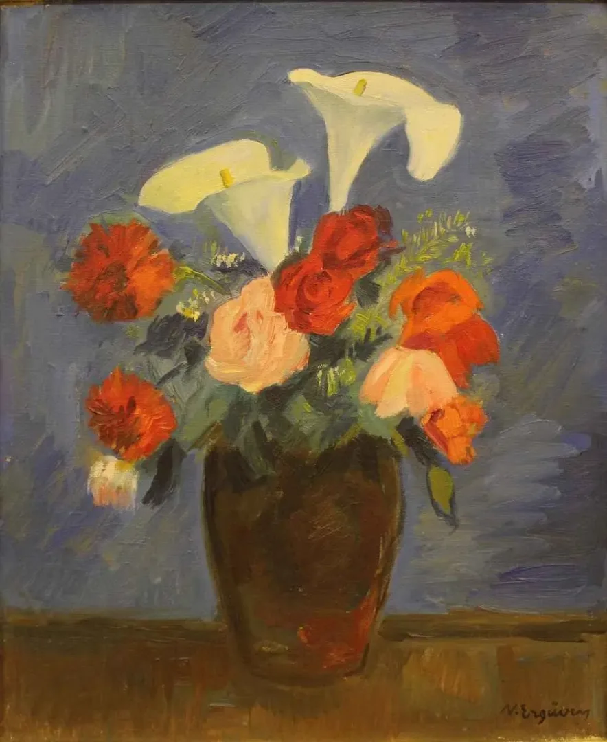 NURETTİN ERGÜVEN — “isimsiz” "isimsiz" eseri NURETTİN ERGÜVEN tarafından 50x40 cm ölçülerinde Tuval üzeri yağlı boya tekniği ile yapılmıştır.
