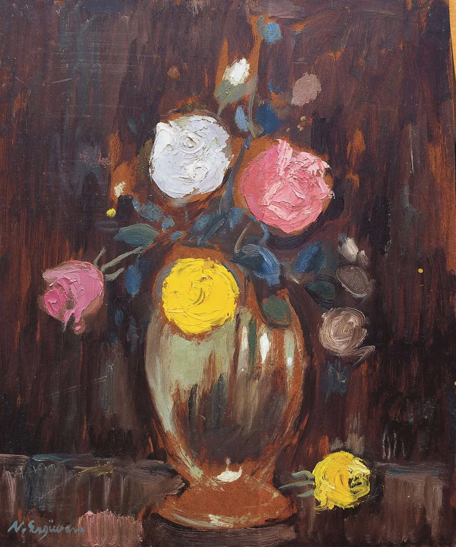 NURETTİN ERGÜVEN — “isimsiz” "isimsiz" eseri NURETTİN ERGÜVEN tarafından 41x34 cm ölçülerinde Duralit üzeri yağlı boya tekniği ile yapılmıştır.