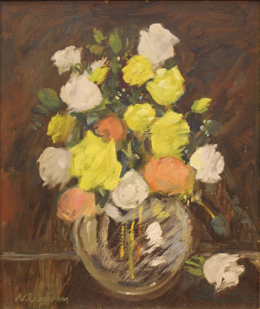 yakınlaştır "isimsiz" eseri NURETTİN ERGÜVEN tarafından 42x34 cm ölçülerinde Duralit üzeri yağlı boya tekniği ile yapılmıştır.