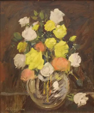 NURETTİN ERGÜVEN — “isimsiz” "isimsiz" eseri NURETTİN ERGÜVEN tarafından 42x34 cm ölçülerinde Duralit üzeri yağlı boya tekniği ile yapılmıştır.