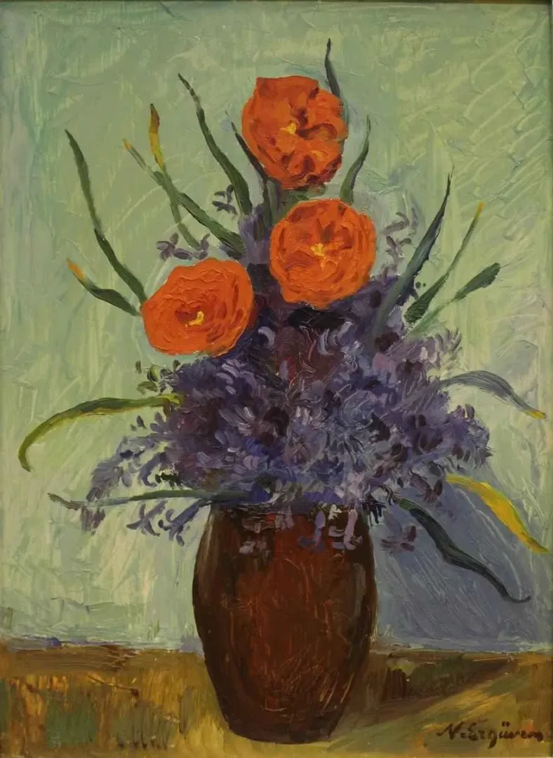 yakınlaştır "isimsiz" eseri NURETTİN ERGÜVEN tarafından 46x34 cm ölçülerinde Duralit üzeri yağlı boya tekniği ile yapılmıştır.