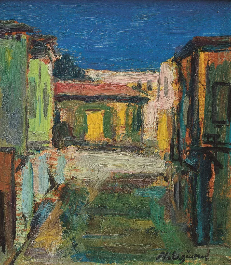 "isimsiz" eseri NURETTİN ERGÜVEN tarafından 25x22 cm ölçülerinde Duralit üzeri yağlı boya tekniği ile yapılmıştır.
