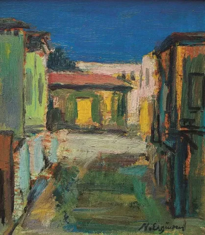 NURETTİN ERGÜVEN — “isimsiz” "isimsiz" eseri NURETTİN ERGÜVEN tarafından 25x22 cm ölçülerinde Duralit üzeri yağlı boya tekniği ile yapılmıştır.