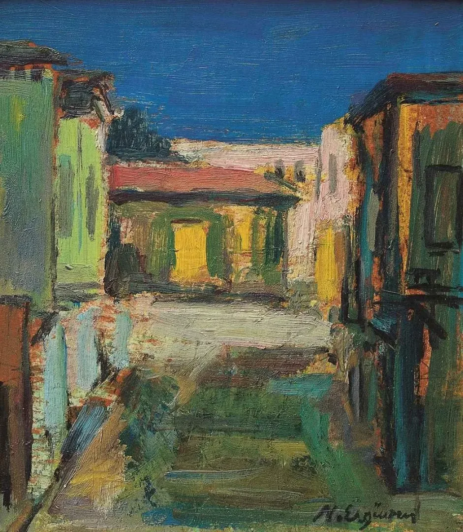 yakınlaştır "isimsiz" eseri NURETTİN ERGÜVEN tarafından 25x22 cm ölçülerinde Duralit üzeri yağlı boya tekniği ile yapılmıştır.