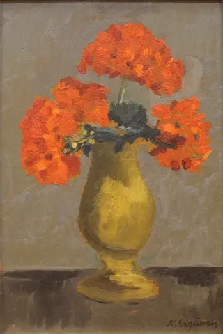 NURETTİN ERGÜVEN — “isimsiz” "isimsiz" eseri NURETTİN ERGÜVEN tarafından 34x23 cm ölçülerinde Duralit üzeri yağlı boya tekniği ile yapılmıştır.