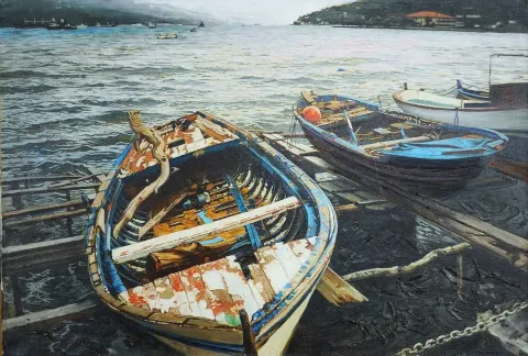 OLEG TURCHIN — “Boğazda Eski Kayıklar”, 1998 "Boğazda Eski Kayıklar" eseri OLEG TURCHIN tarafından 1998 yılında 76x57 cm ölçülerinde Tuval üzeri yağlı boya tekniği ile yapılmıştır.