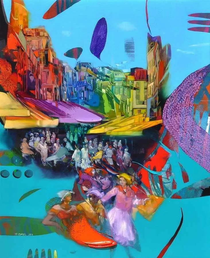 "St. Michel Cafe" eseri HAKAN ESMER tarafından 2014 yılında 80x64 cm ölçülerinde Tuval üzeri yağlı boya tekniği ile yapılmıştır.