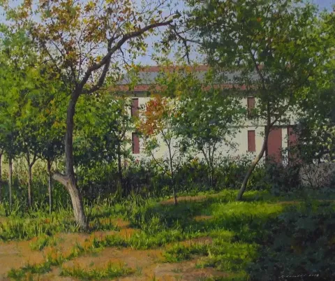 "Bahçe" eseri FATİH KARAKAŞ tarafından 2014 yılında 50x60 cm ölçülerinde Tuval üzeri yağlı boya tekniği ile yapılmıştır.