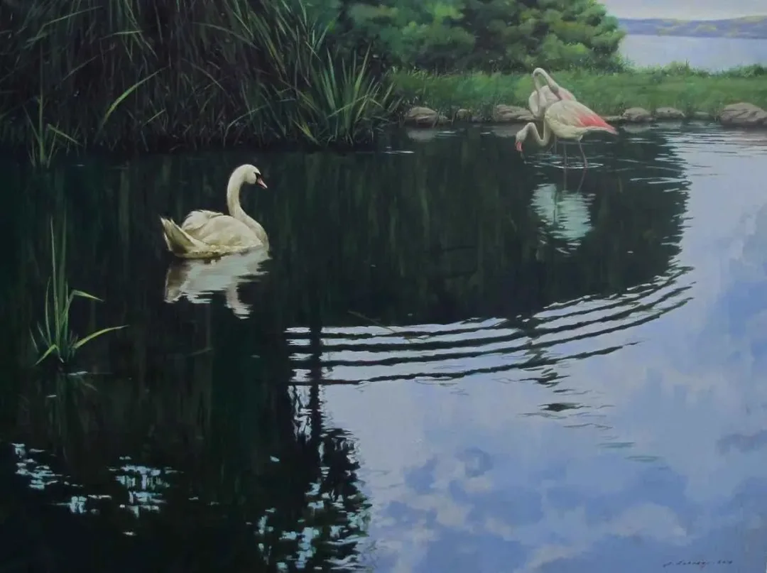 yakınlaştır "Göl Kıyısı Eden" eseri FATİH KARAKAŞ tarafından 2014 yılında 70x100 cm ölçülerinde Tuval üzeri yağlı boya tekniği ile yapılmıştır.