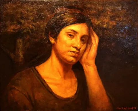 "Portre" eseri SERTAP YEĞİN tarafından 2014 yılında 40x50 cm ölçülerinde Tuval üzeri yağlı boya tekniği ile yapılmıştır.