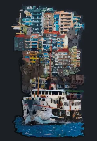 EMRE LÜLE — “Vapur”, 2015 "Vapur" eseri EMRE LÜLE tarafından 2015 yılında 180x110 cm ölçülerinde Pleksiglas+Ahşap tekniği ile yapılmıştır.