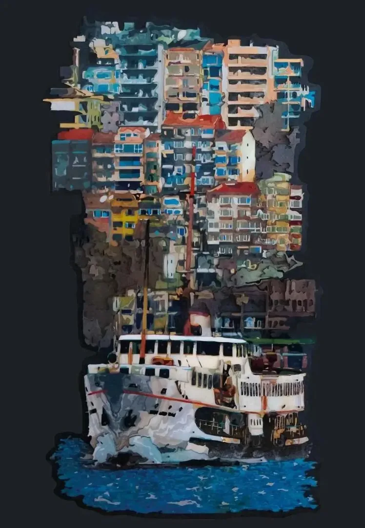 "Vapur" eseri EMRE LÜLE tarafından 2015 yılında 180x110 cm ölçülerinde Pleksiglas+Ahşap tekniği ile yapılmıştır.