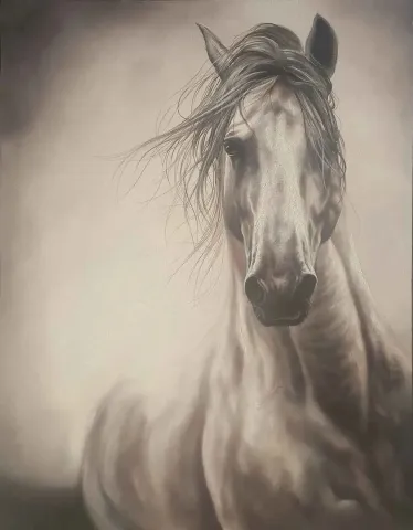 BEHZAT FEYZULLAH — “At”, 2015 "At" eseri BEHZAT FEYZULLAH tarafından 2015 yılında 80x60 cm ölçülerinde Tuval üzeri yağlı boya tekniği ile yapılmıştır.