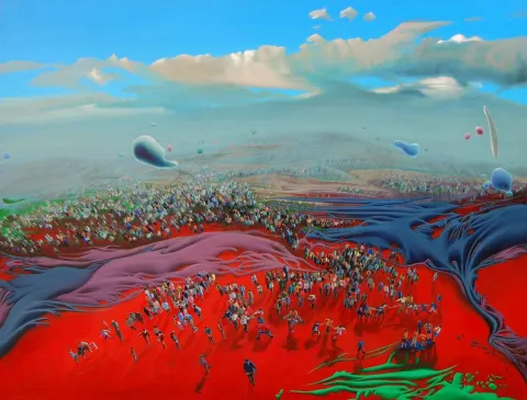 "Araf" eseri RAŞİT ALTUN tarafından 2015 yılında 90x120 cm ölçülerinde Tuval üzeri akrilik boya tekniği ile yapılmıştır.