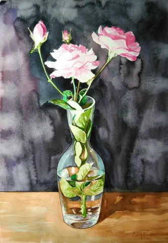 "Vazoda Güller" eseri ÇAĞLAR ÖZTÜRK tarafından 2015 yılında 50x35 cm ölçülerinde Kağıt üzeri sulu boya tekniği ile yapılmıştır.